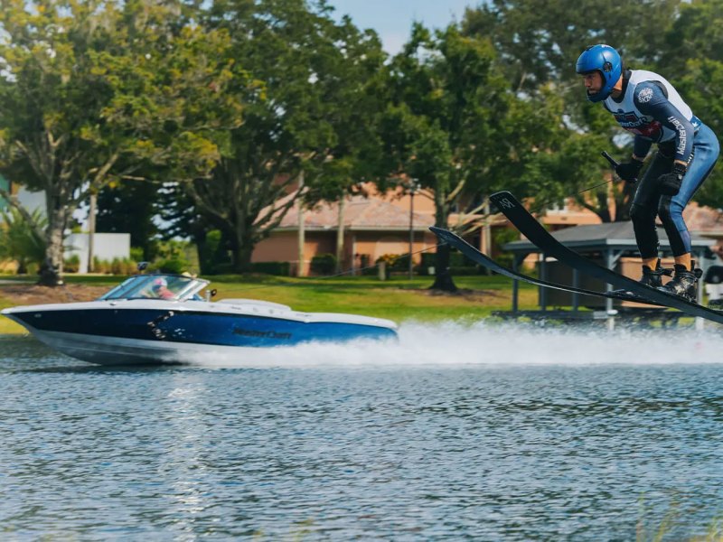 BTG926-MC-Pro-Jump-1 Skier jumping behind MasterCraft boat